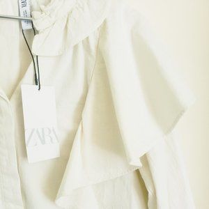 ZARA Ruffle Oyster White Jacket + Top
